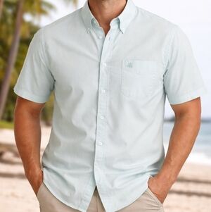 Brooks Brothers 100% Cotton Shirt Men M Button Down Short Sleeve Aqua/Mint 1818